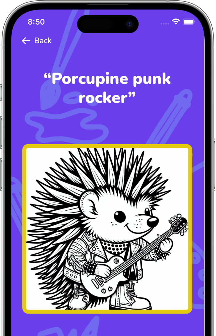 picture of a rocking porcupine ready for coloring